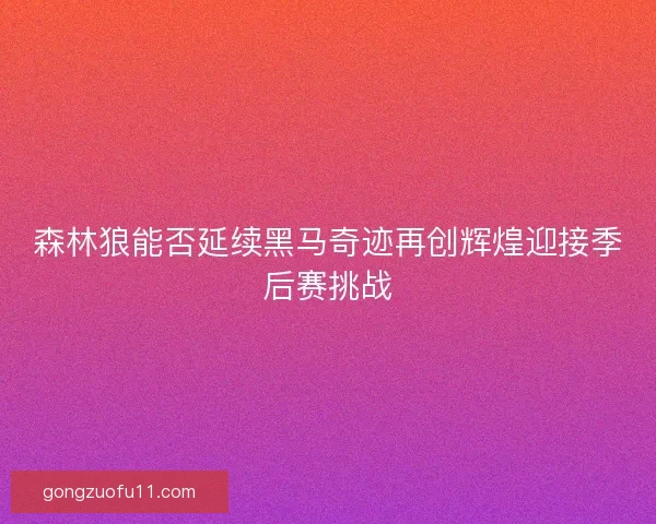 森林狼能否延续黑马奇迹再创辉煌迎接季后赛挑战 森林狼能否延续黑马奇迹再创辉煌迎接季后赛挑战